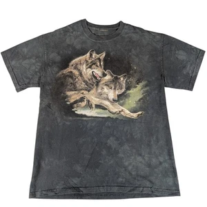 Vintage Wolf Wildlife Natur Big Mountain Batik grün Shirt fällt klein aus - Bild 1 von 7
