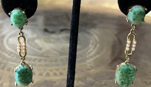 Orecchini Intagliati Goccia Giada Verde di BEREP1 Edizione Limitata Vintage Semi Perle - Foto 1 di 8
