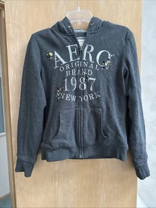 Aeropostale Grey & White Aero Est. 1987 Zip-up Hoodie Size Medium Women’s M Y2K - Picture 1 of 5