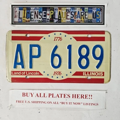 1976 ILLINOIS BICENTENNIAL LICENSE PLATE 🔥FREE📬🔥 AP 6189 ~ SHEETING OVERLAP - Image 1 of 4