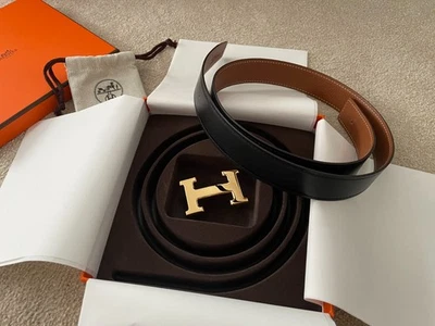 Hermes Reversible Belt Kit 90cm Tan and Black Gold H Buckle 32mm - Image 1 of 4