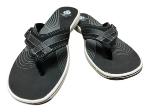 Clark’s Cloud Steppers Breeze Womens Flip Flop Sandals In Sz 12 M In Black New - Picture 1 of 11