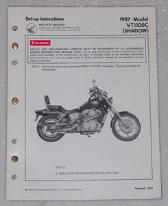 1987 Honda VT1100C Shadow 1100 Motorcycle Original Setup Instruction Manual VT C - Foto 1 di 1