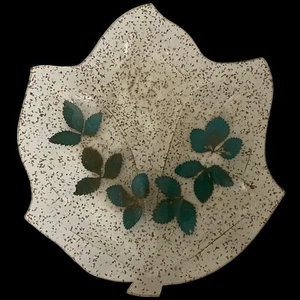 Vintage MCM 1960's Gold Glitter Leaves Lucite Acrylic Divided Platter - Picture 1 of 9