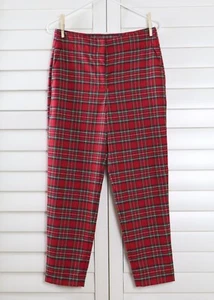 TALBOTS NWT $159 Red Plaid Wool Blend Tapered Dress Pants Size 4 Petite - Picture 1 of 5