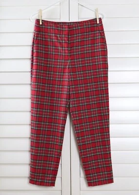 TALBOTS NWT $159 Red Plaid Wool Blend Tapered Dress Pants Size 4 Petite - Image 1 of 4