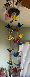 Solar Origami Bird Wind Chime. 25 Colorful Metal Birds. 42" Pier One. TESTED NEW - Picture 1 of 6