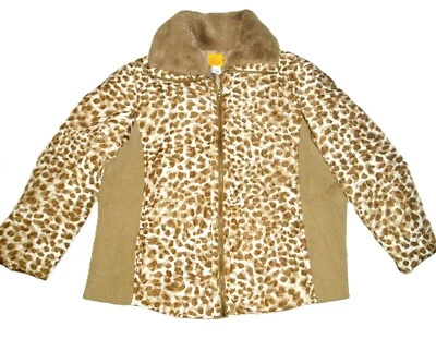 Women's RUBY RD ANIMAL PRINT LONG SLEEVE ZIP FRONT JACKET w/Faux Fur Size 3X - Image 1 of 4