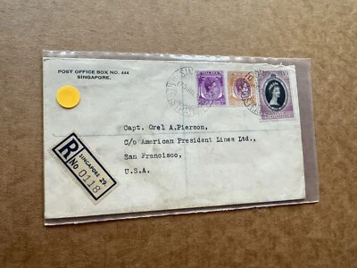 Malaya Singapur 1953 cubierta regular + franqueo mixto QEII + KGVI = tarifa 40C + Jumbo CXL Foto 1 de 3