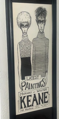 Cartel litografía anuncio exposición arte Margaret & Walter Keane 'Últimas pinturas' de colección años 60 Foto 1 de 4