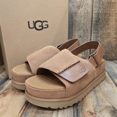 SANDALI DONNA US 11 UGG GOLDENS HI SLINGBACK 2" PLATEAU ~ CAMOSCIO MARRONE