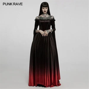 PUNK RAVE Gótico Mujeres Color Degradado Vestido Sexy Fuera del Hombro Encaje Vestidos Largos - Imagen 1 de 15