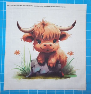 Panel de tela cuadrado acolchado cuadrado 100 % algodón Baby Highland Cow G963 - Imagen 1 de 3