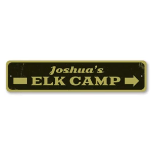 Elk Camp Sign Personalized Hunter Name Arrow Wall Decor Aluminum Metal Plaque - Picture 1 of 4