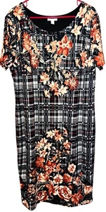 Floral & Plaid Short-Sleeve A-Line Dress XL Made In Vietnam - Picture 1 of 4