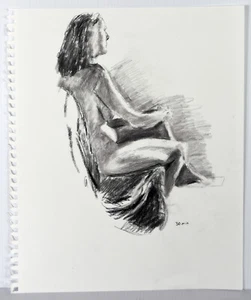 17" Vintage Pencil Drawing Young Woman Nude Body Sitting Candace McCall XVII - Picture 1 of 5