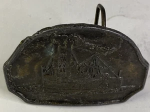 Vintage Solid Brass “Riverboat Steam Ship Passenger Transport” 3” Belt Buckle - Picture 1 of 5