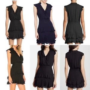 NUEVO SIN ETIQUETAS Vestido de Seda Parker Tangia Mini Llamarada Negro Volantes Fiesta Cóctel $298 - Imagen 1 de 1