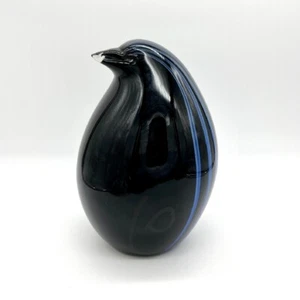 Livio Seguso Vintage Murano Blown Art Glass Penguin Sculpture Black Blue - Picture 1 of 14