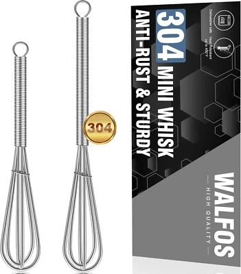 Walfos Mini Whisks Aço Inoxidável, Batedor Pequeno 2 Peças, Batedor Minúsculo 5 Polegadas e 7 Polegadas - Imagem 1 de 4