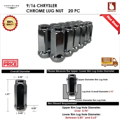 20 PIEZAS TUERCA RUEDA CHRYSLER 9/16-18 CROMO BELLOTA AJUSTE ASPEN 2007-2009  Foto 1 de 3
