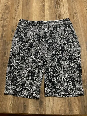 Pantalones Cortos Lands' End, Para Mujer Talla 10, Negro Blanco, Cachemira, Bolsillos, Frente Plano Foto 1 de 4