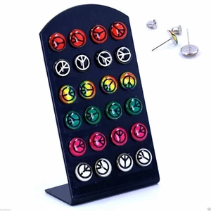 Earrings Ear Studs Peace Logo Coloured Piercing Pins 9mm (Pair) - Picture 1 of 9