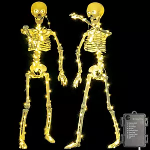 2 Pack 40 Inches 300 LED Light up Halloween Skeleton Full Body Posable Movable J - Picture 1 of 12