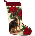 Needlepoint CHIHUAHUA Dog Christmas Stocking 100% Wool Poinsettias Velvet Back