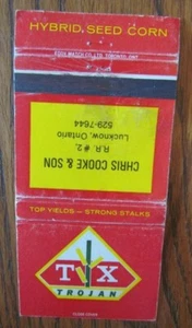 FARM IMPLEMENT: TROJAN SEED CORN (LUCKWOOD, ONTARIO) MATCHBOOK MATCHCOVER -F8 - Picture 1 of 1