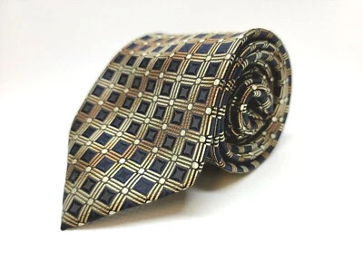 Corbata Valerio Garati Hombre 100% Poliéster Bronce Marrón Cuadrados Geométricos Hecha a Mano Foto 1 de 4