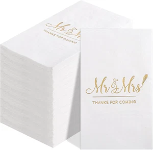 100PCS Gold Wedding Napkins - 3-Ply Mr and Mrs Napkins - Disposable Wedding Dinn - Picture 1 of 9