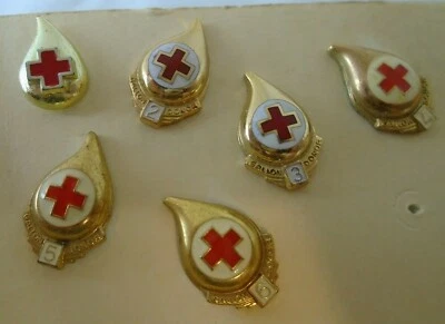 Blood Donor Vtg Gold tone jacket Hat Pins Lot 6 Gallons Award 1-6 gallon pins - Image 1 of 4