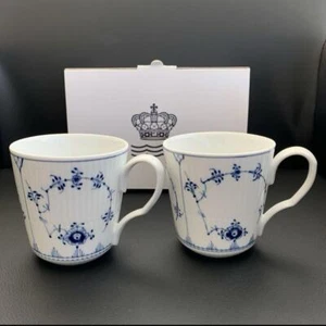 Royal Copenhagen Blue Fluted Plain Pair Mug Small Porcelain Floral w/ Box NEW - Picture 1 of 6
