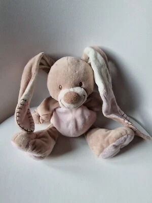 DOUDOU PELUCHE NATTOU LAPIN ROSE BLANC BEIGE MARRON 25cm + OREILLES -  - Photo 1/2