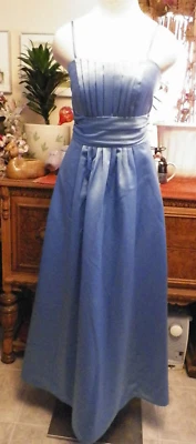 Davids Bridal  Blue satin bridesmaids wedding formal long dress 2 - Image 1 of 4