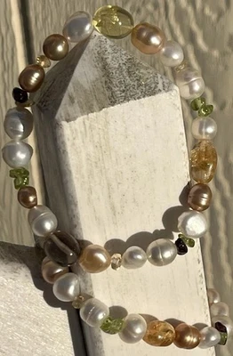 ¡Juego de 2 NUEVAS Pulseras Elásticas Honora Perla Cultivada y Piedras Semipreciosas! Foto 1 de 4