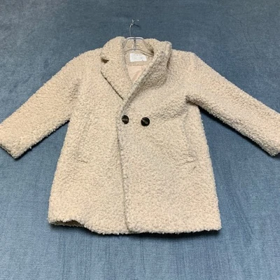 Abrigo de peluche polar Zara Sherpa para mujer 6 beige doble botonadura muesca solapa acogedor Foto 1 de 4