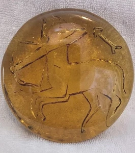 Vintage Blenko Art Glass Zodiac Paperweight- Sagittarius - Amber Glass -4 " Wide - Picture 1 of 6