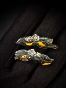 Espada japonesa flor menuki para Katana Wakziashi período Edo antiguo C060 - Imagen 1 de 10