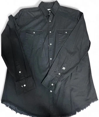 Sovereign Code Los Angeles Black Western Snap Shirt Longsleev Frayed Hem1917 NWT - Image 1 of 4