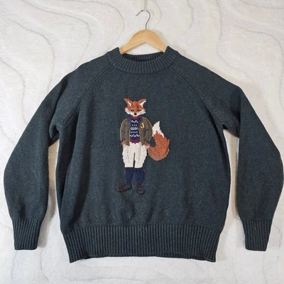 Joules Jonty Fox Jumper Women UK 16 Green Thick Chunky Knit Intarsia Crew Neck - Image 1 of 4