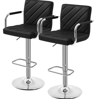 2PCS Dark Black PU Leather Bar Stools Swivel Adjustable Kitchen Counter Chairs - Image 1 of 4