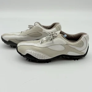 FootJoy Lopro Womens Golf Shoes White Tan Size 6 M Soft Spikes - Picture 1 of 5