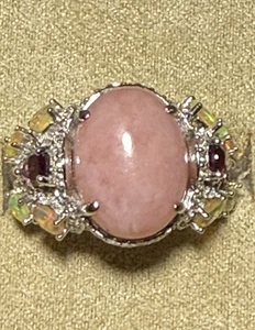 BBJ Pink Opal Sterling Ring accented by Opal,Garnet,Topaz,Zircon Size 11 - Picture 1 of 4