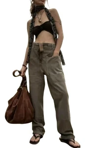 Pantalones cargo Free People Hayden verde oliva corbata pantalones elásticos grandes nuevos - Imagen 1 de 10