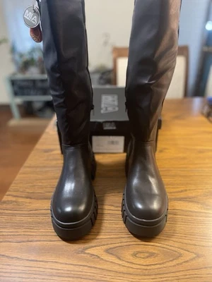 Botas femininas Mia 8.5 preto Ry Lug sola plataforma alta robusto contornado sapatos de moto - Imagem 1 de 4
