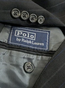 Vintage Polo Ralph Lauren Wool Blazer Size 44R Union Made USA Black Striped Blue - Picture 1 of 11
