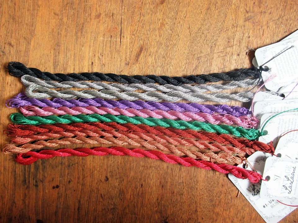 10 skeins VTG LALAME METALLIC THREADS NP XS EMBROIDERY smooth braids 10 yds each - Image 1 of 2
