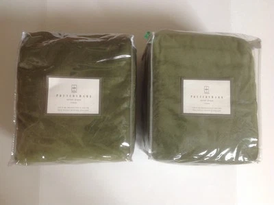 Pottery Barn Velvet Drapes Rideau GREEN OLIVE 100” X 96” Retail $289 ea. NEW NIP - Image 1 of 4